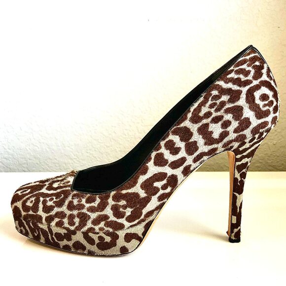 Rare GUCCI Leopard Pony-Hair Platform Stiletto Pump Square-Toe 7 MSRP $1280 - Picture 3 of 9